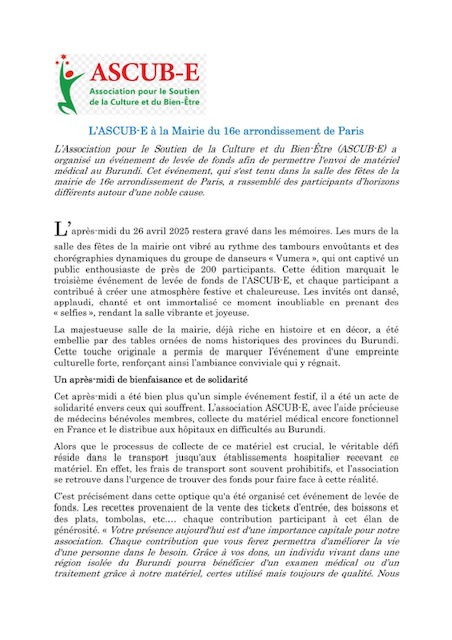 Communique-1- Communiqué de l'ASCUB-E portant sur son événement qui a eu lieu  à la Mairie du 16è arrondissement de Paris.